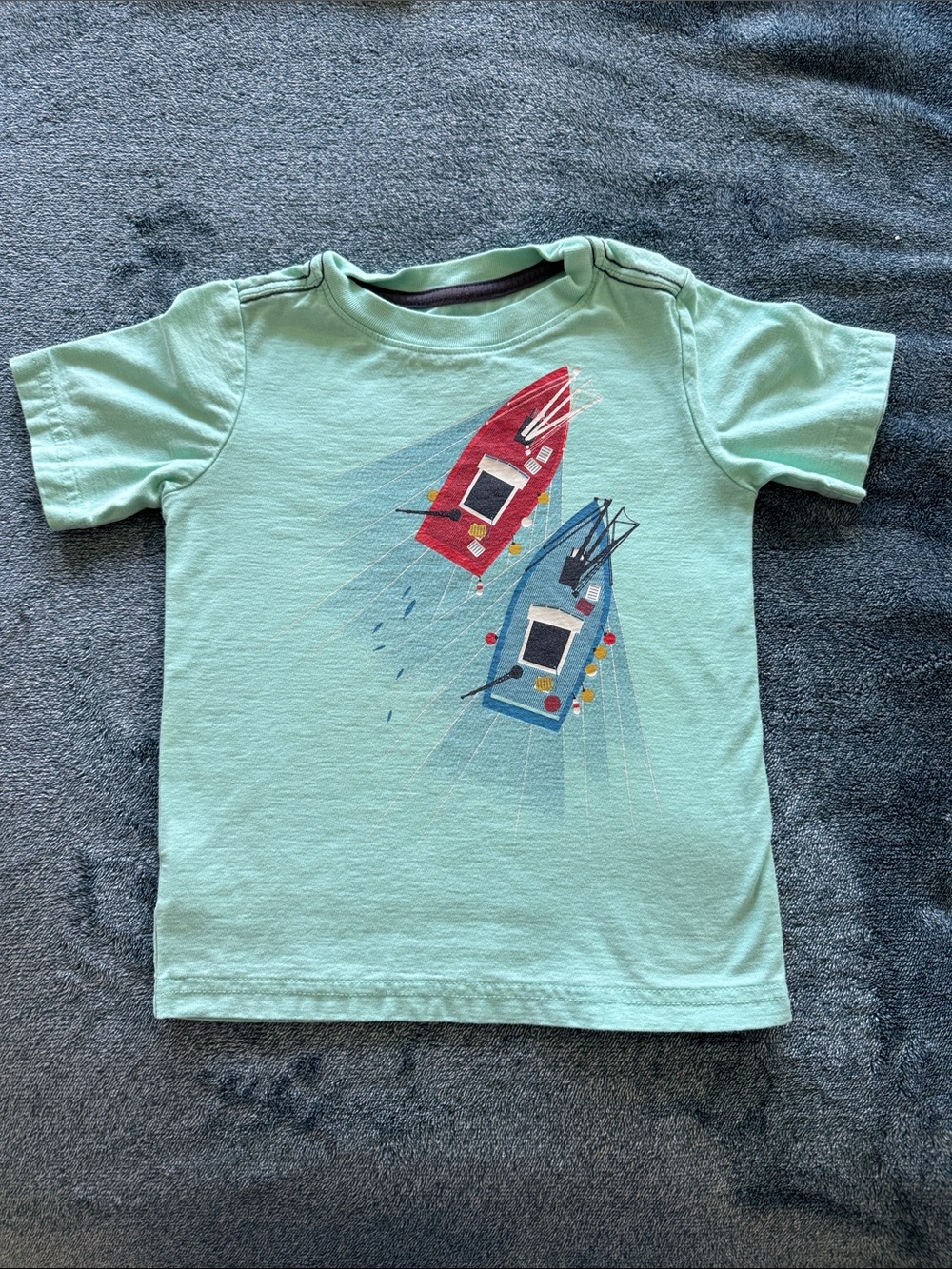 Tea Collection Light Mint Tee with Red and Blue Boat Graphics